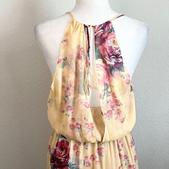 Meadow Rue Spring Silk Dress Womens 6 Yellow Floral Blouson Ruffle Anthropologie - Picture 5 of 9